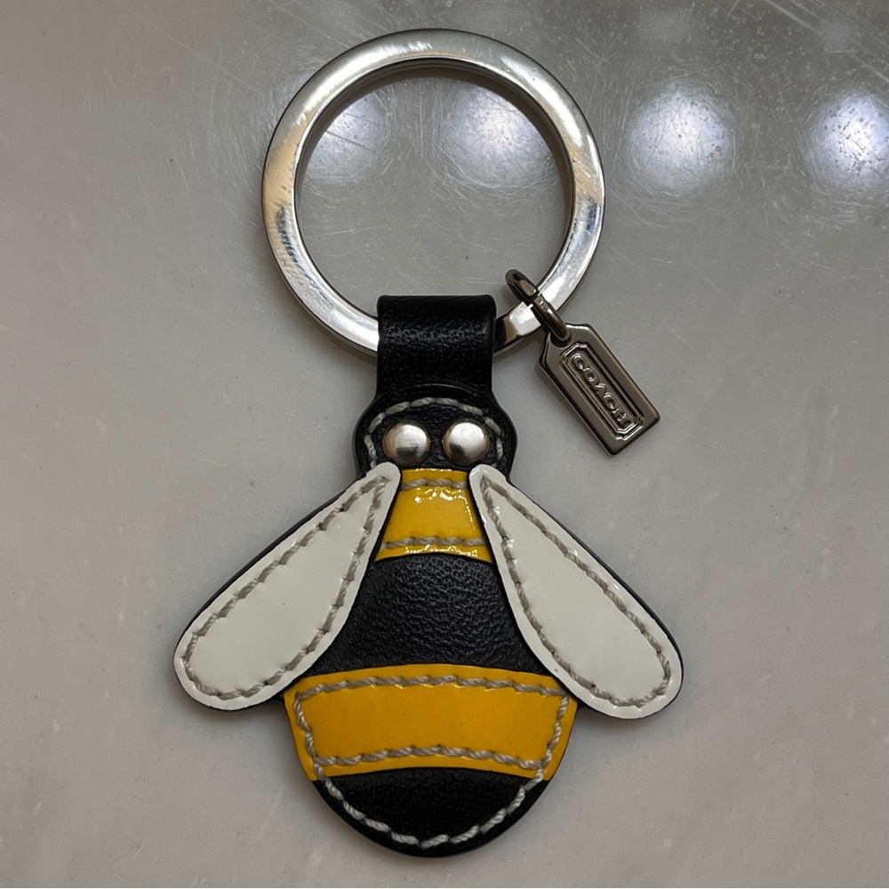 Coach Black, Yellow & White Bee Leather Key Ring